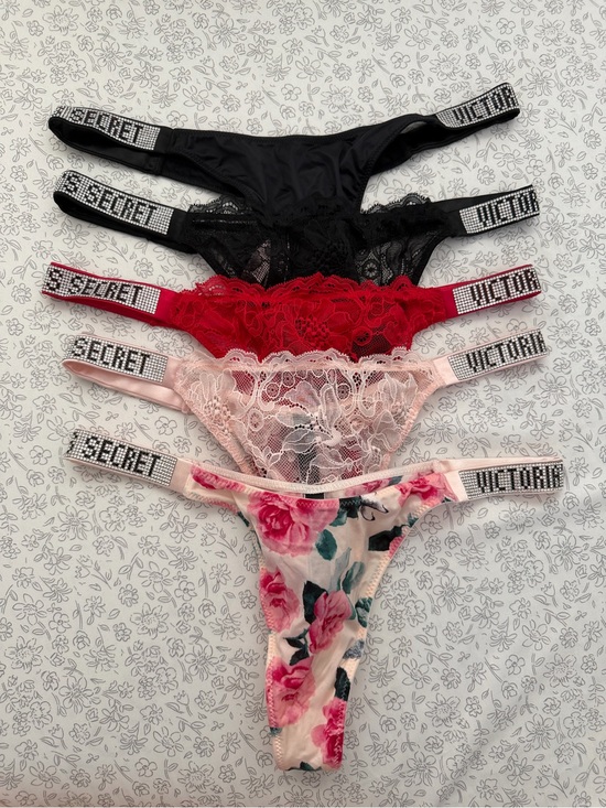 Victoria's Secret Other - Victoria's Secret Five-Pack Rhinestone Strap Thongs - Black, Red, Pink, Floral
